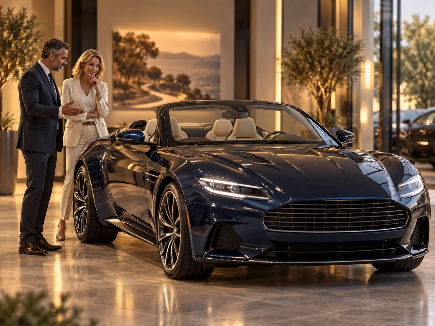 Begutachtung eines Cabriolets in einem hochwertigen Ausstellungsraum